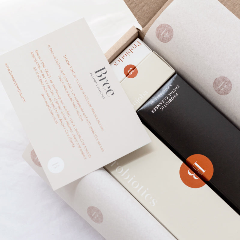 bree probiotic skincare products in packaging 